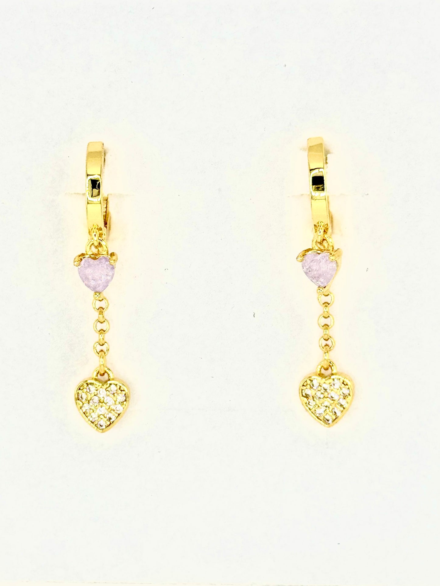 Aretes Arracada Corazones Magenta Chapa de Oro