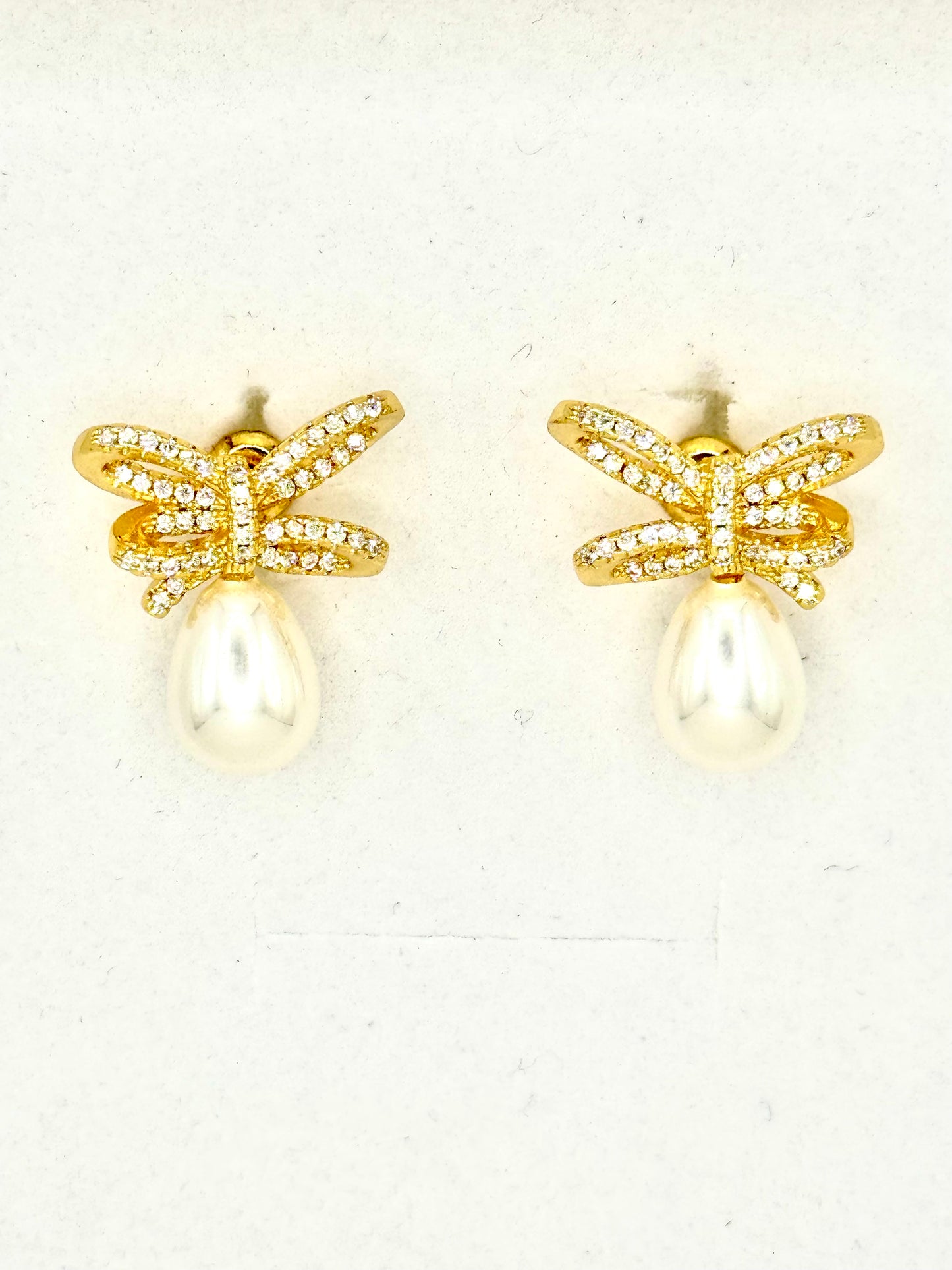 Aretes Perla Moño Chapa de Oro