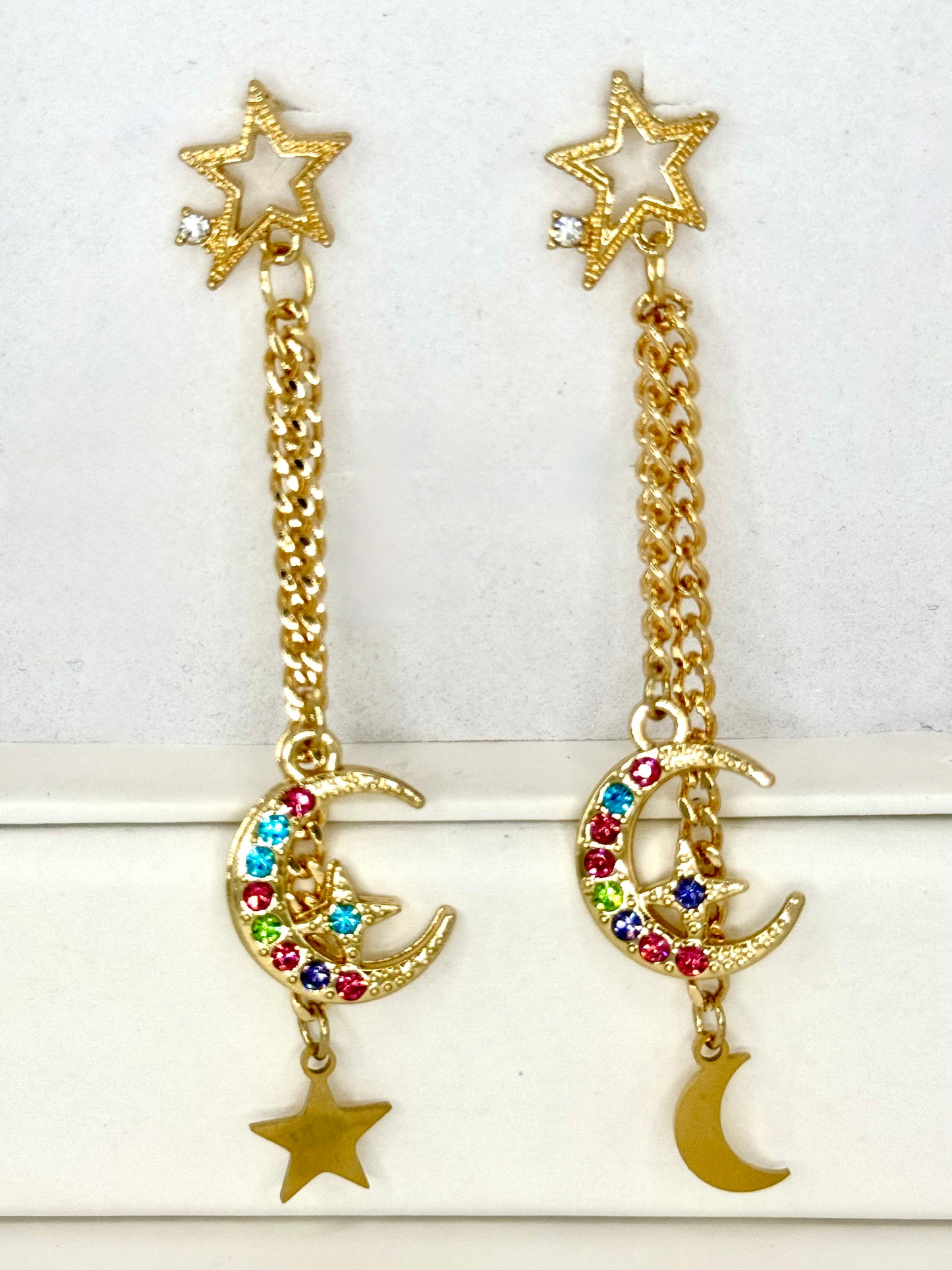 Arete De Baño De Oro Y Acero Luna Estrella