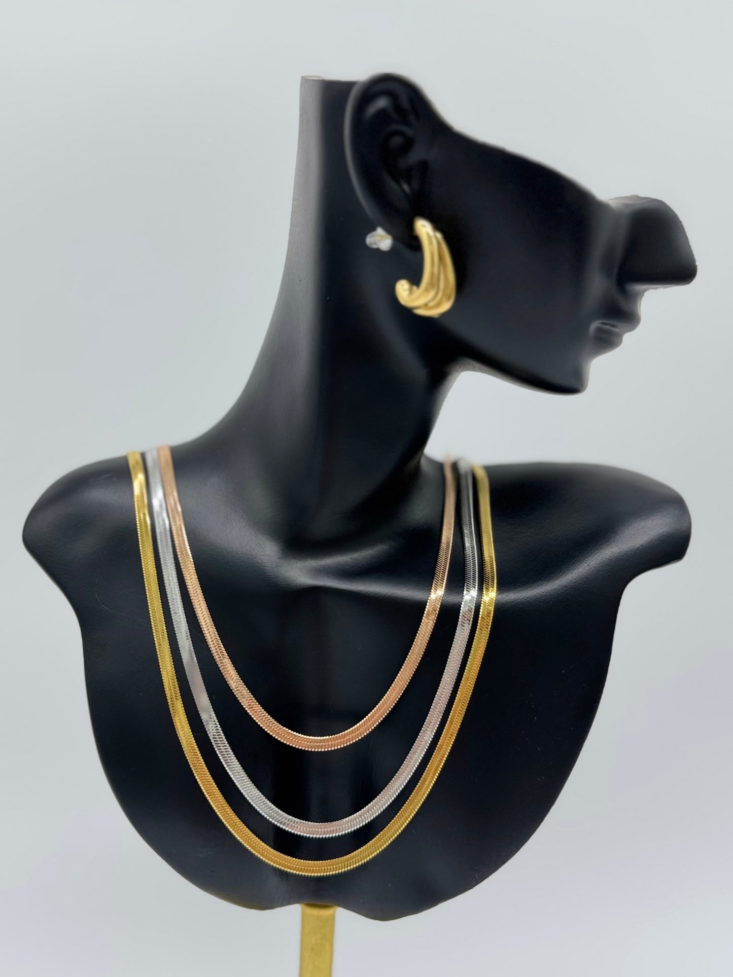 Layer Triple Gold Necklace Stainless Steel Gold Silver