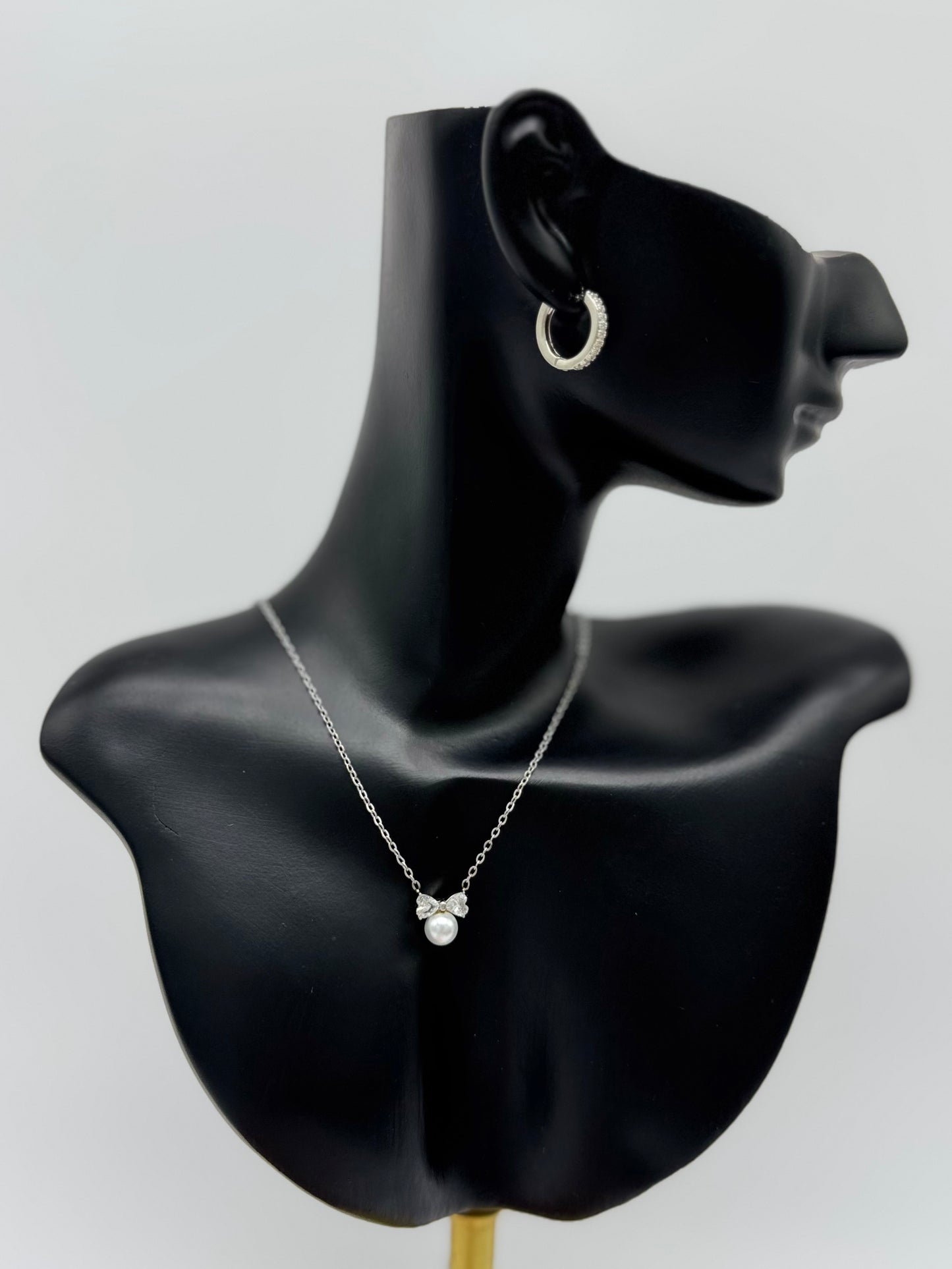 Collar Moñito Perla Acero PLATA