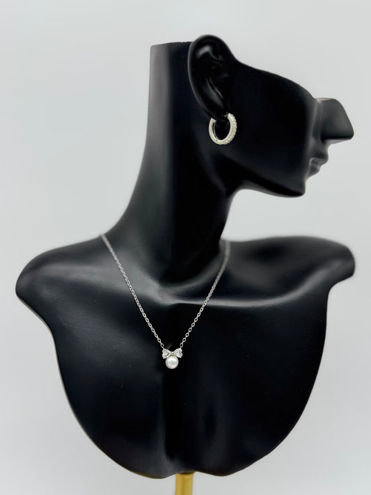 Collar Moñito Perla Acero PLATA