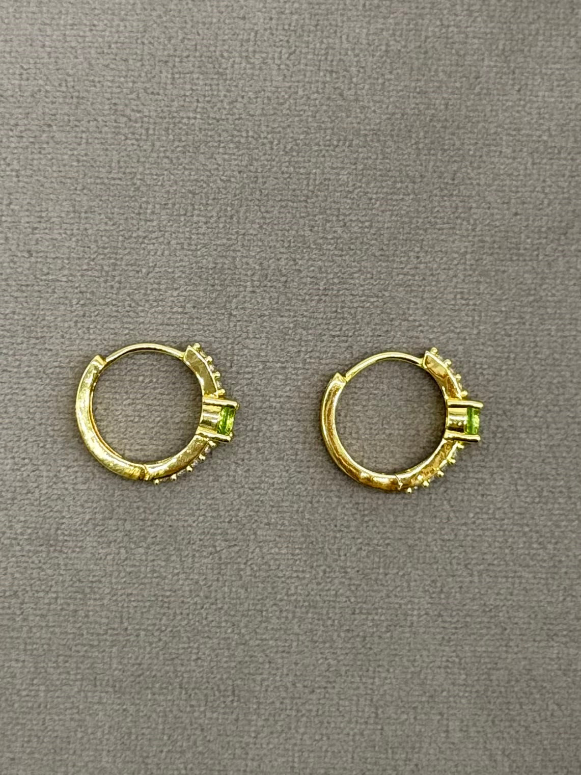 Hoop Earrings Shiny Green Stone Gold Plated