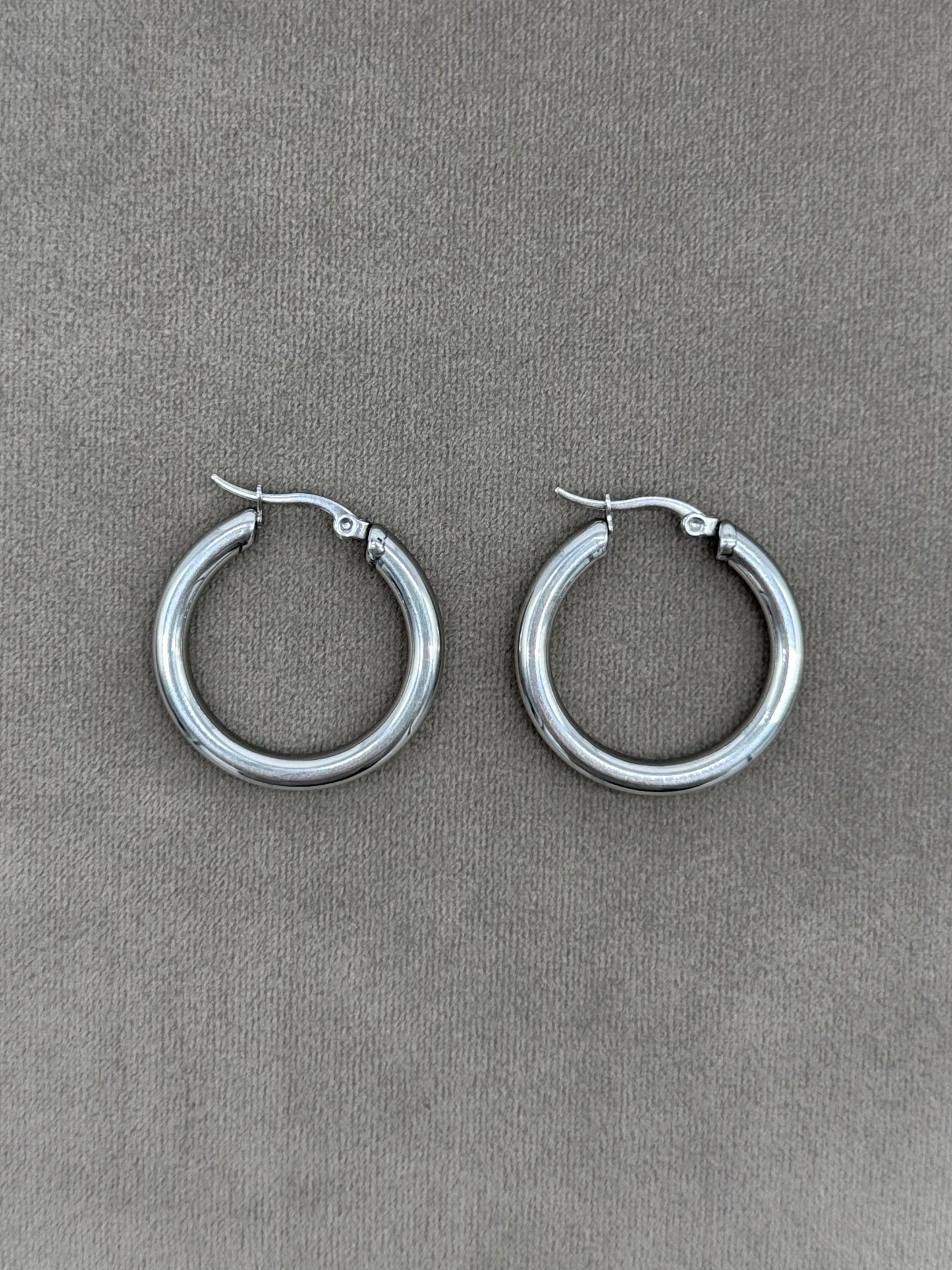 Medium Silver Hoop Earrings Stainless Steel