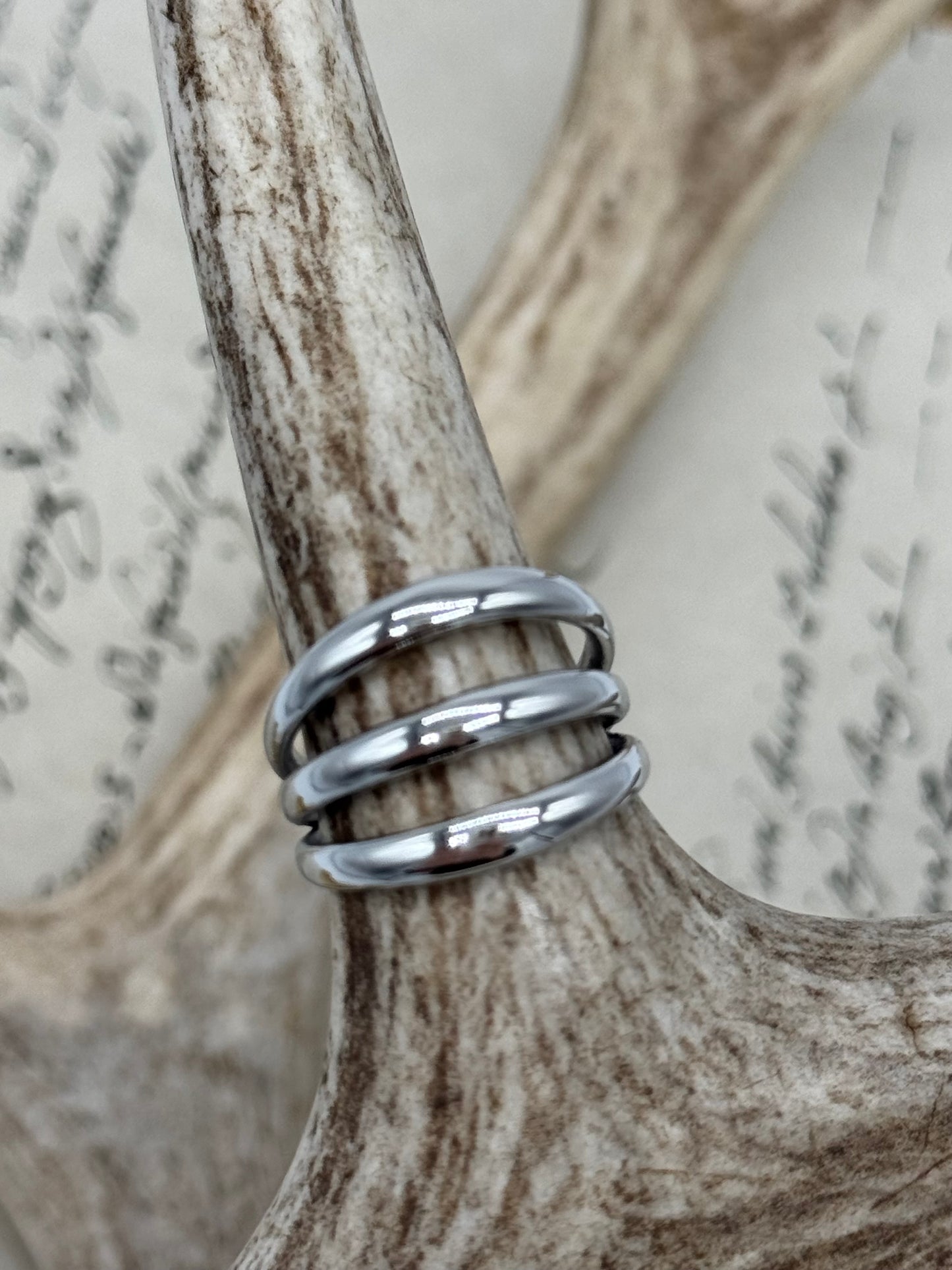 Triple Hoop Ring Silver Steel #6