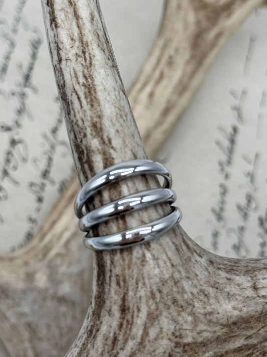 Triple Hoop Ring Silver Steel #6