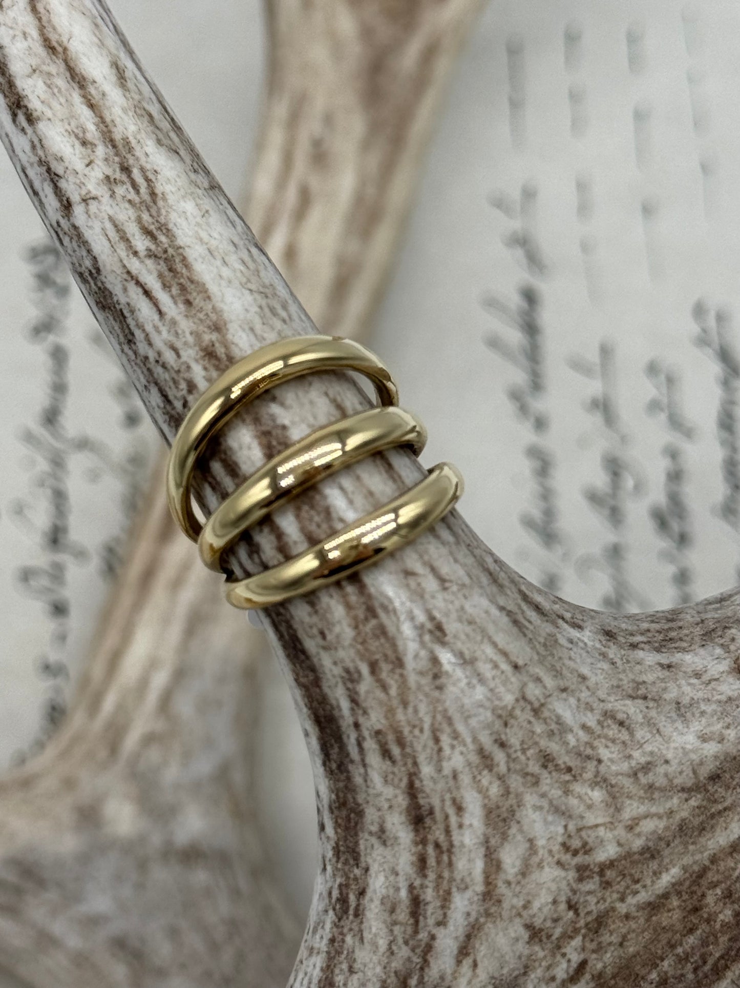 Triple Hoop Ring Gold Steel #7