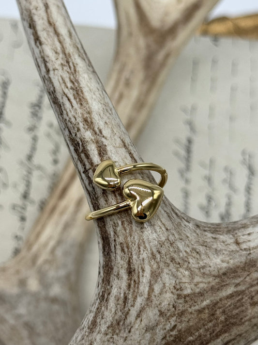 Two Hearts Ring Gold Steel