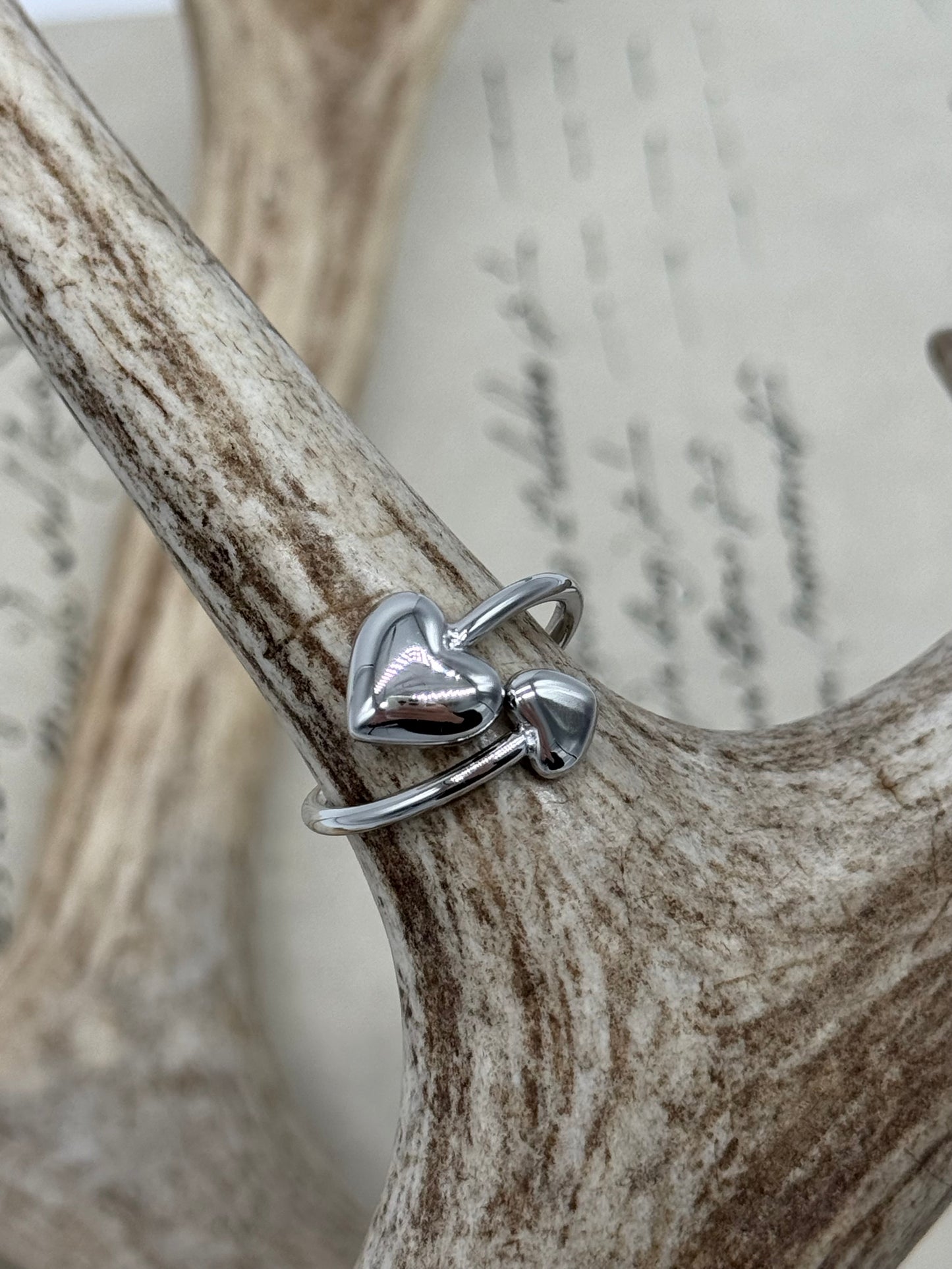 Two Hearts Ring Silver Steel