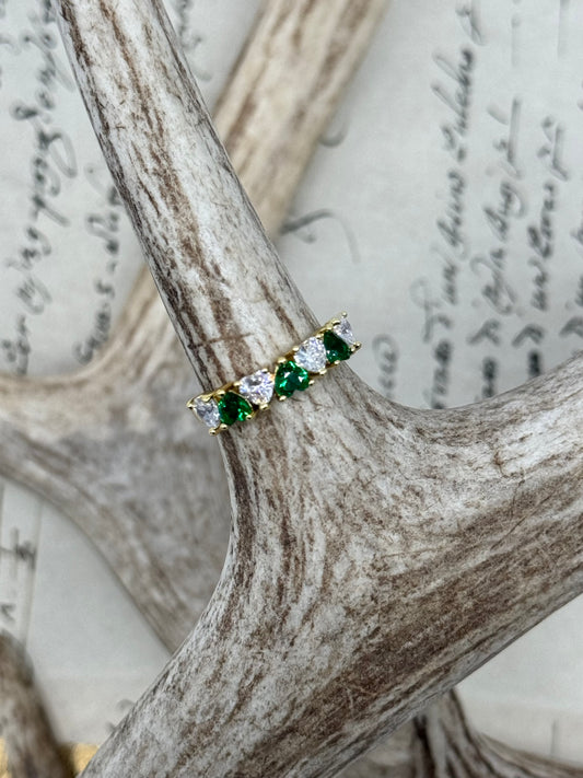 Adjustable Green Heart Ring Gold Plated