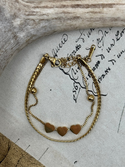 Double Gold Hearts Bracelet