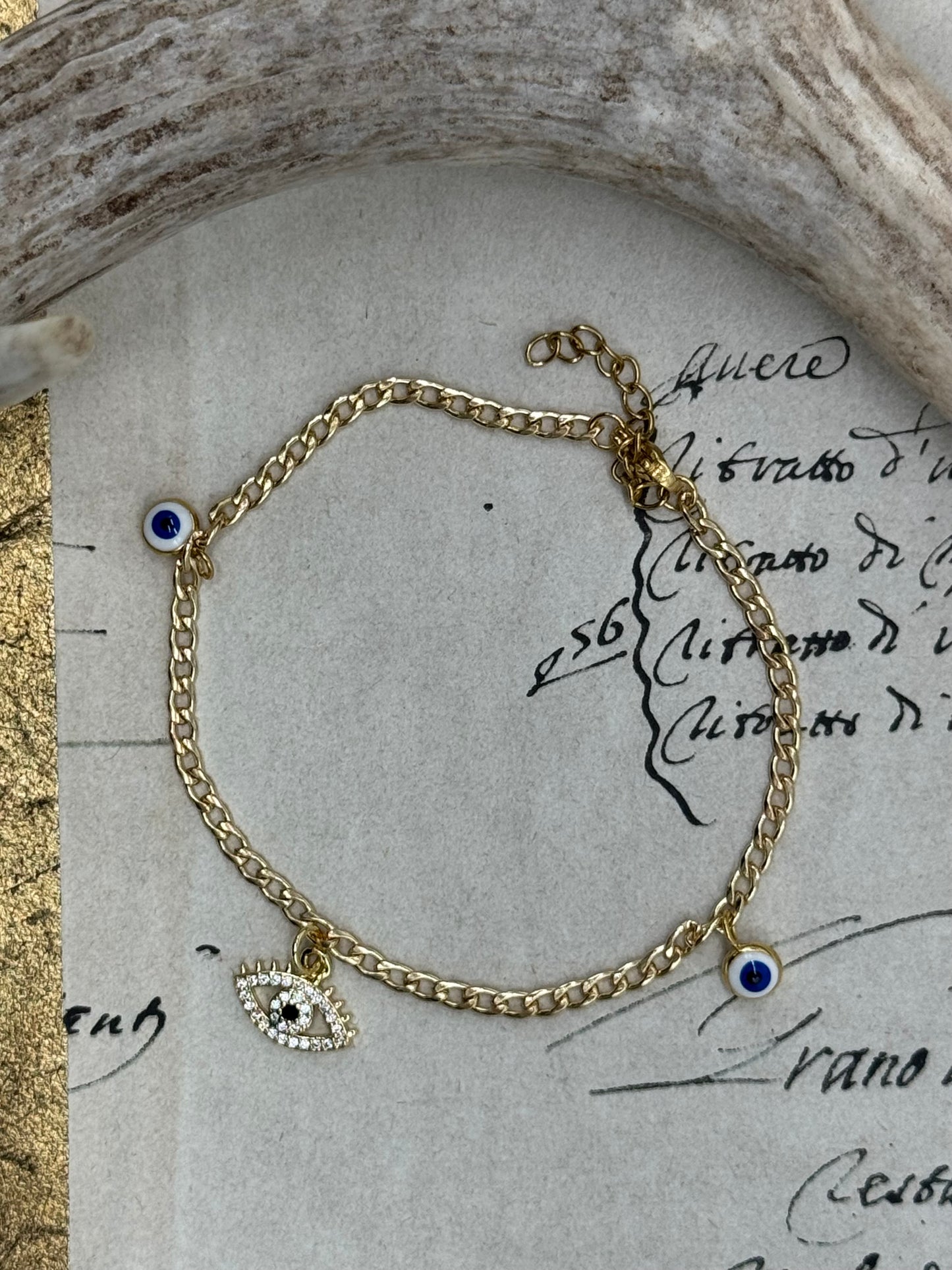 Pulsera De Baño De Oro Y Acero 3 Ojos