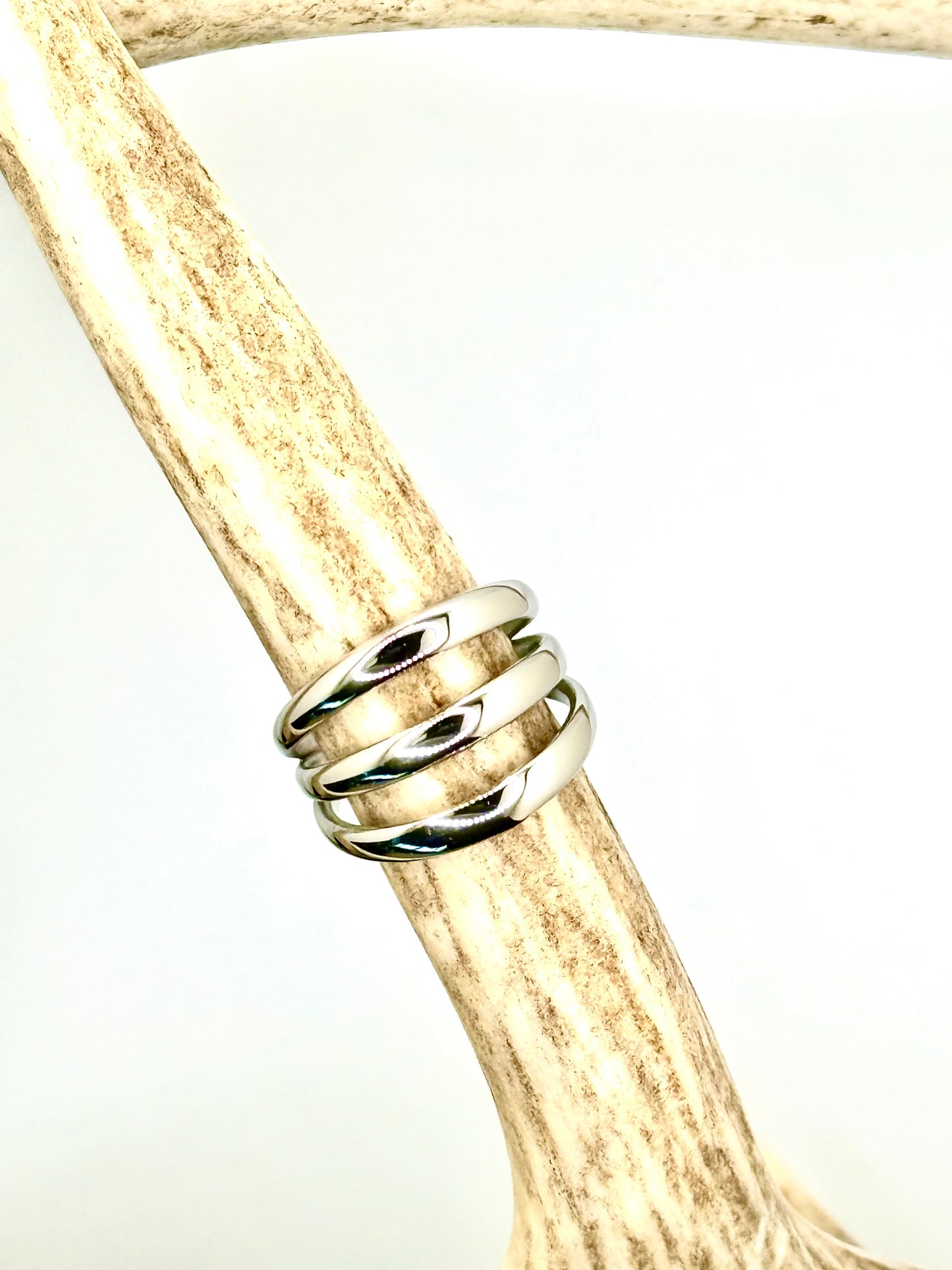 Triple Hoop Ring Silver Steel #6