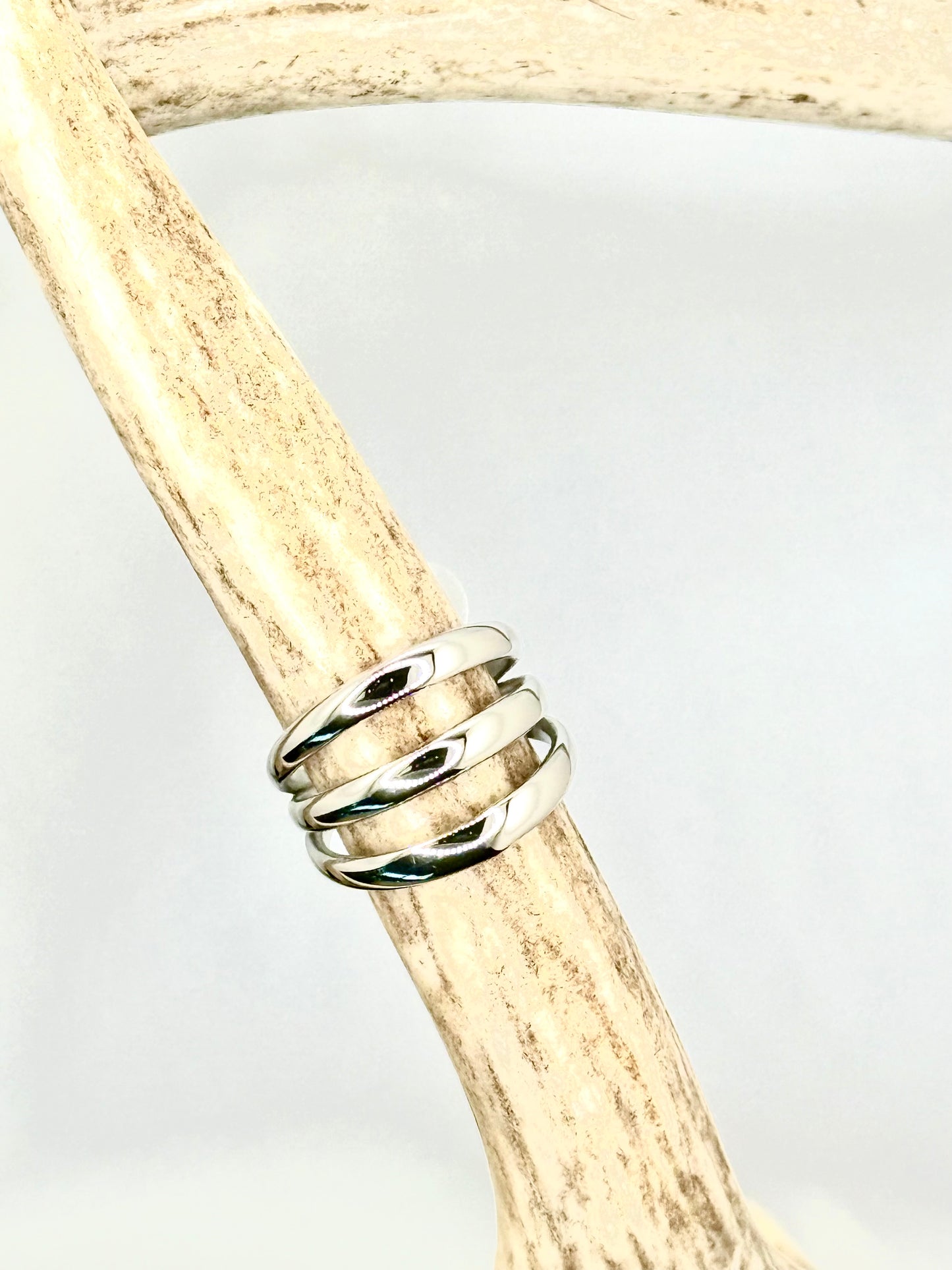 Triple Hoop Ring Silver Steel #6