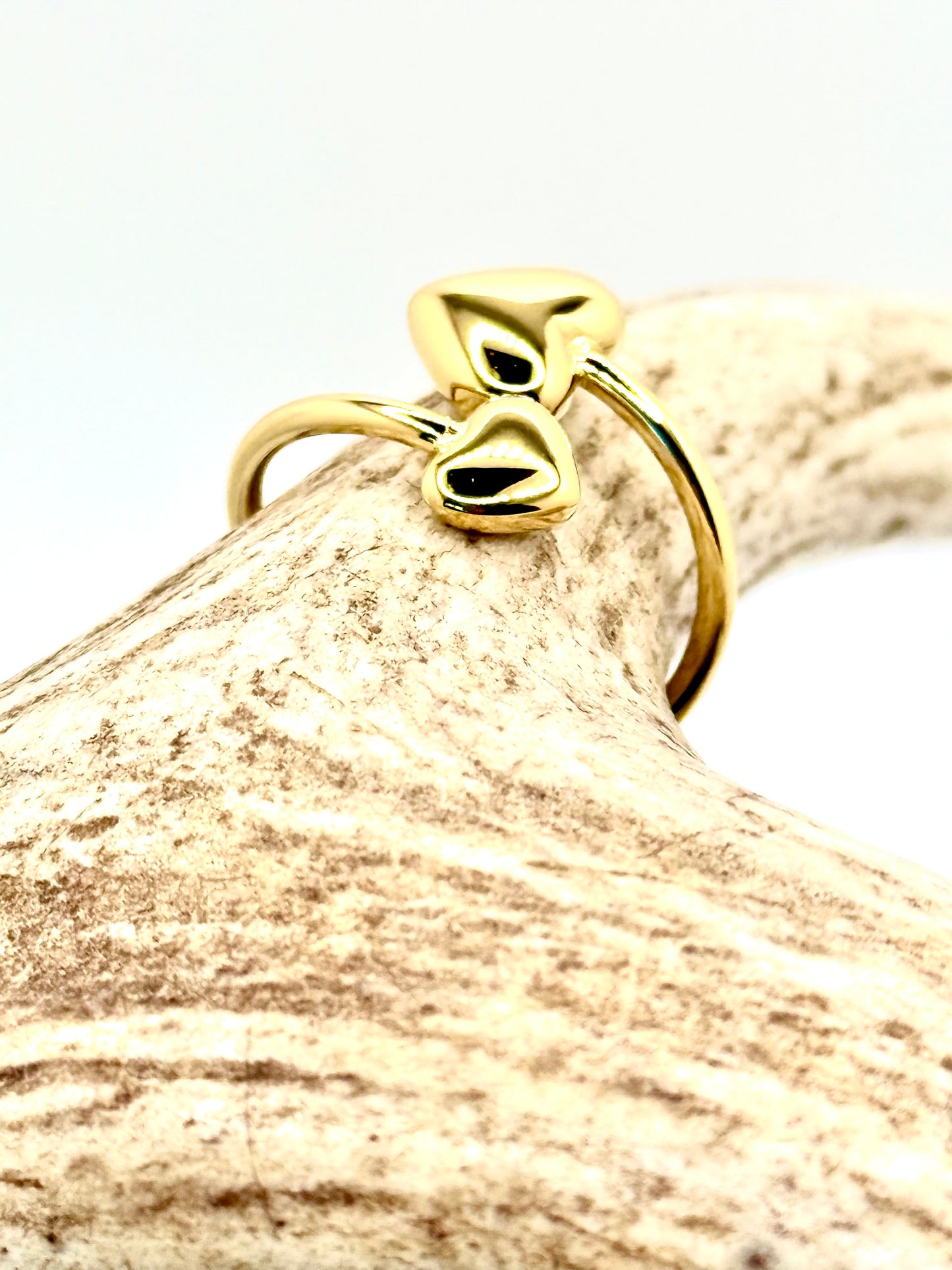 Two Hearts Ring Gold Steel