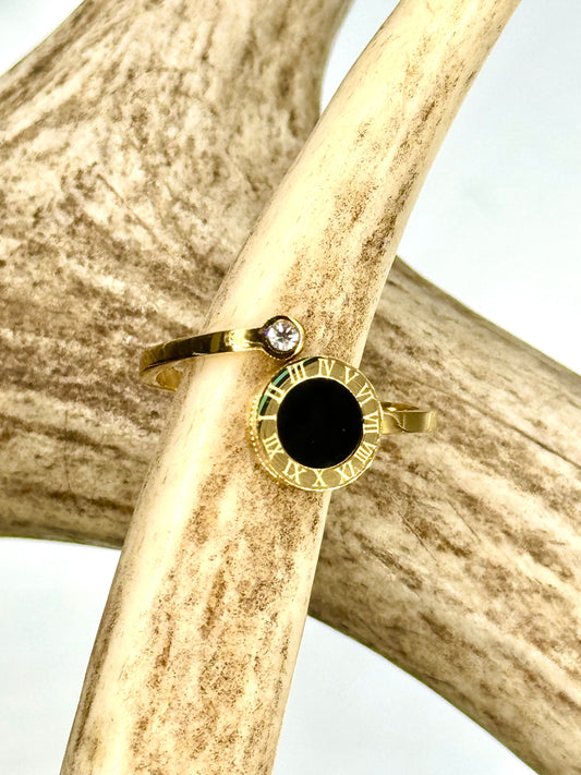 Anillo Dorado Acero Inox Dije Negro