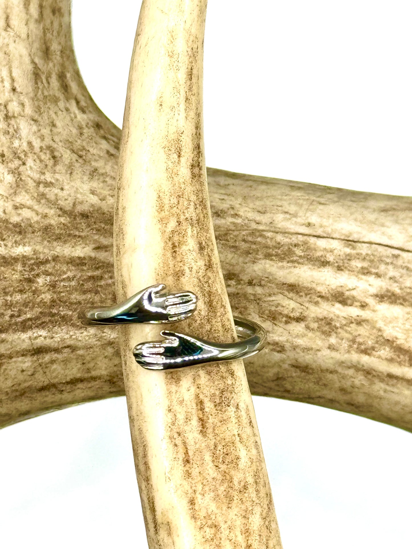 Anillo Ajustable Abrazo Acero Inoxidable Plateado