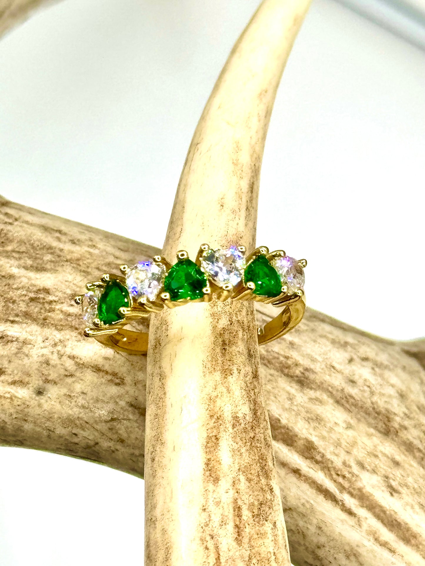 Anillo Corazones Verde Ajustable Chapa de Oro