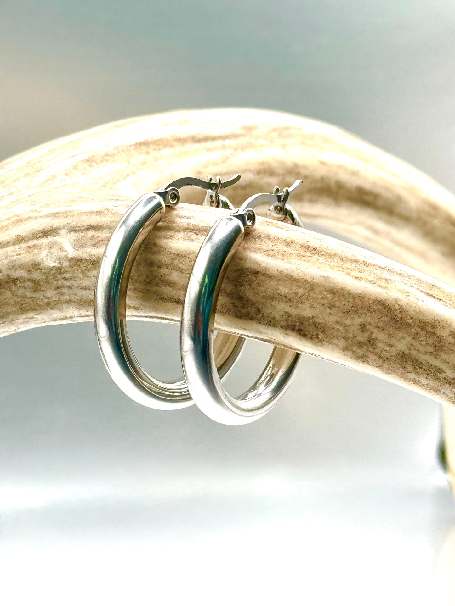 Medium Silver Hoop Earrings Stainless Steel