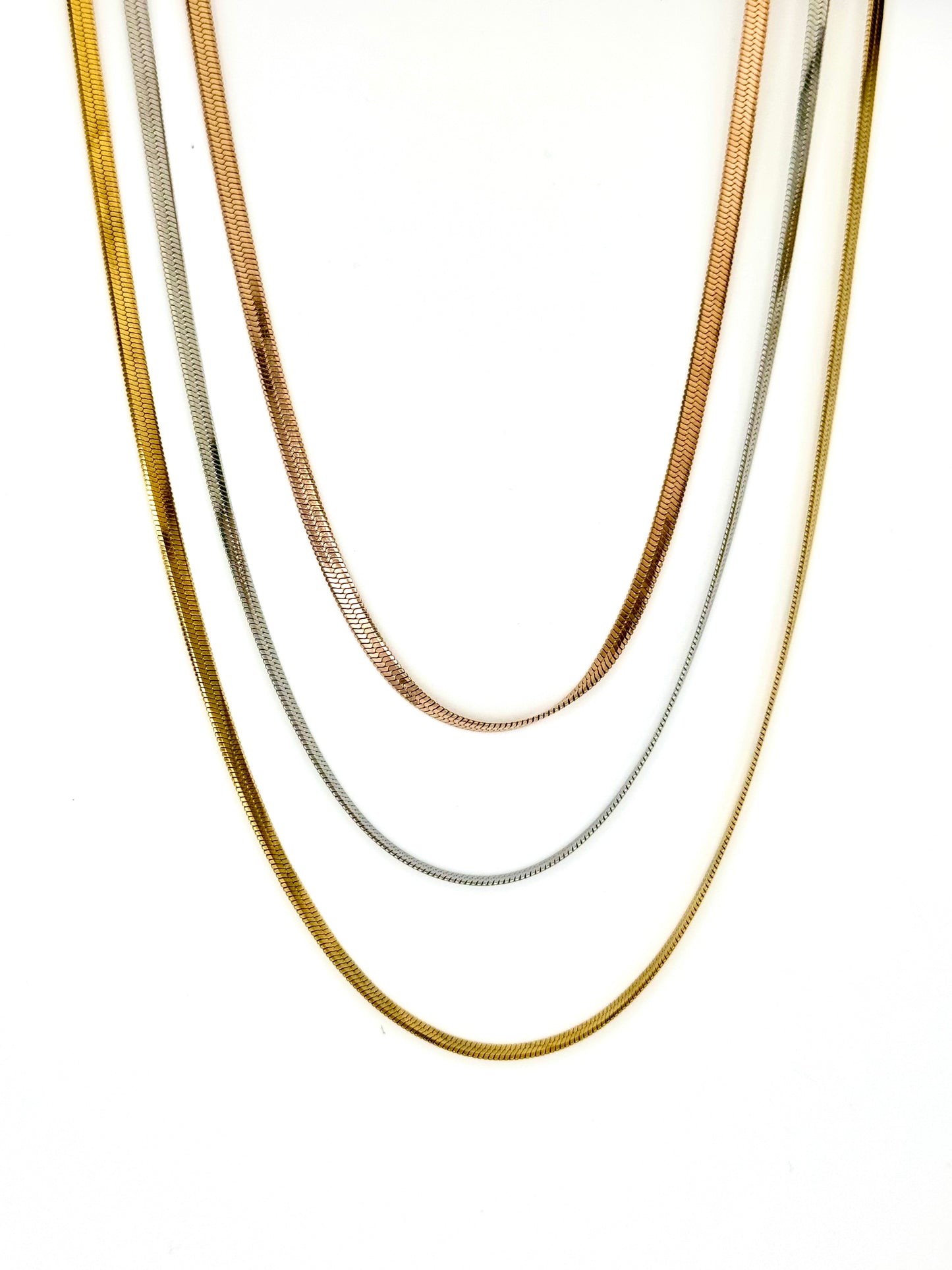 Layer Triple Gold Necklace Stainless Steel Gold Silver