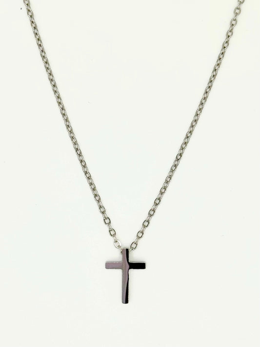 Mini Silver Steel Cross Necklace