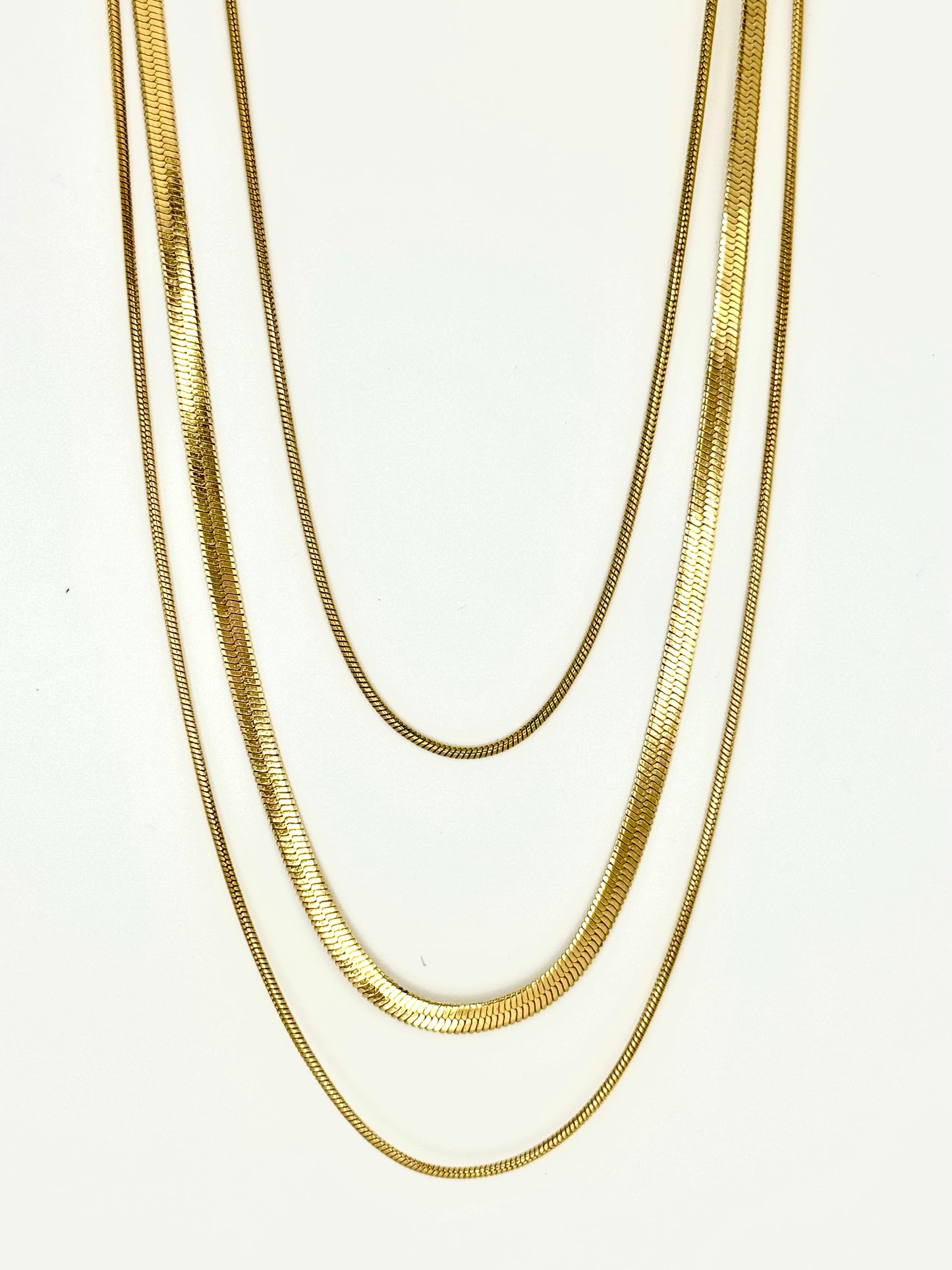 Layer Necklace 3 Gold Chains Stainless Steel