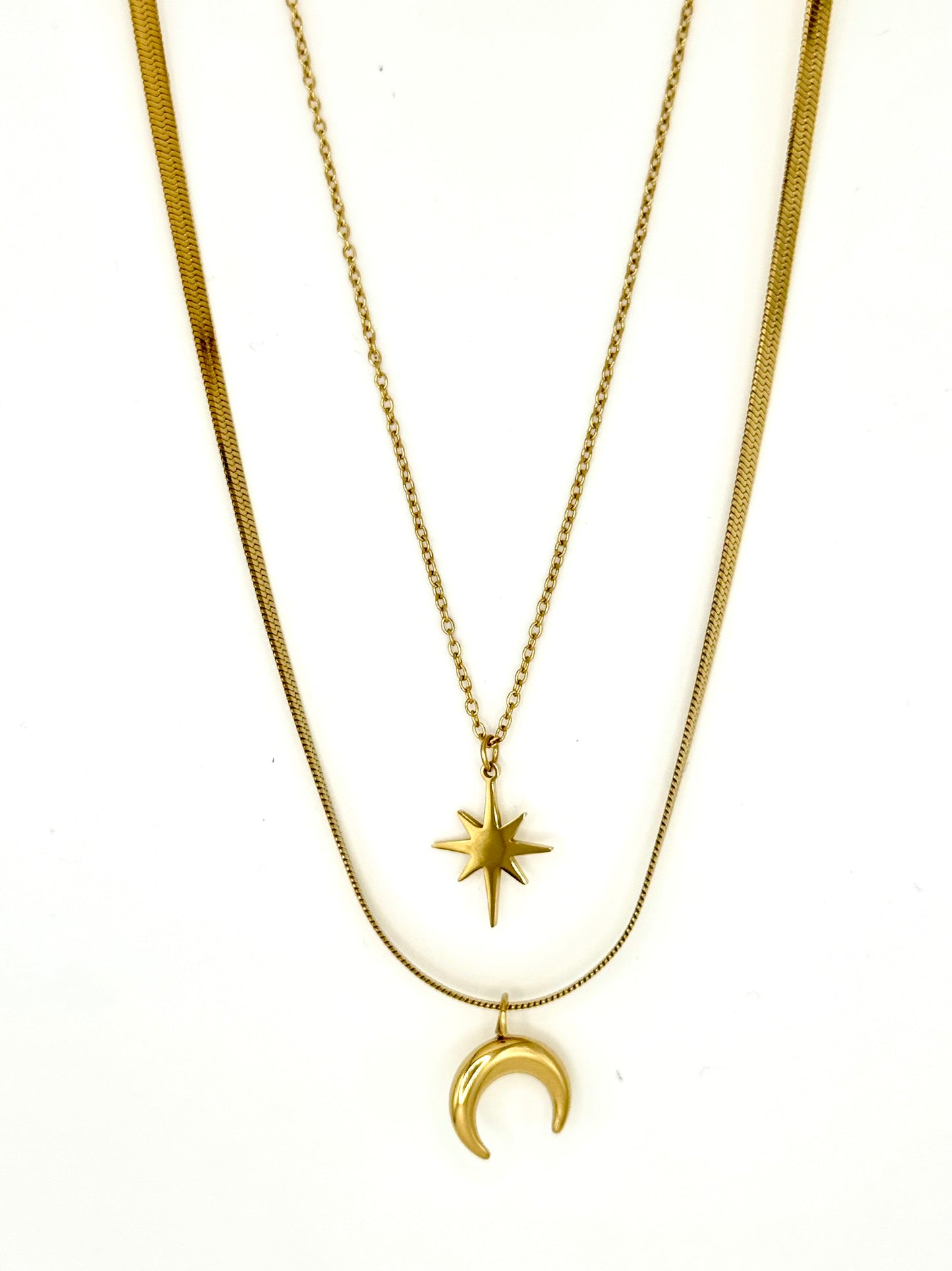 Layer Necklace Star and Moon Stainless Steel