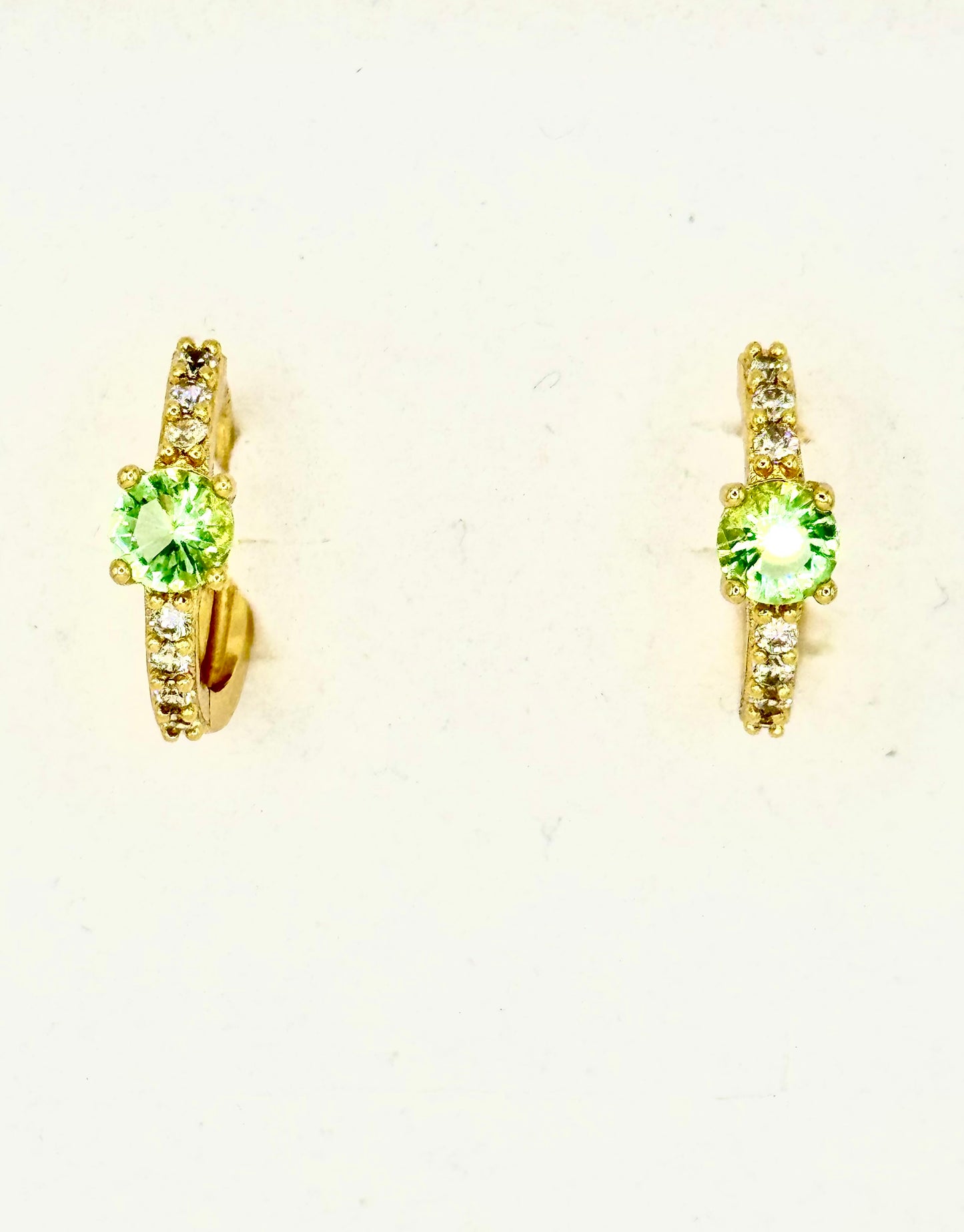 Hoop Earrings Shiny Green Stone Gold Plated