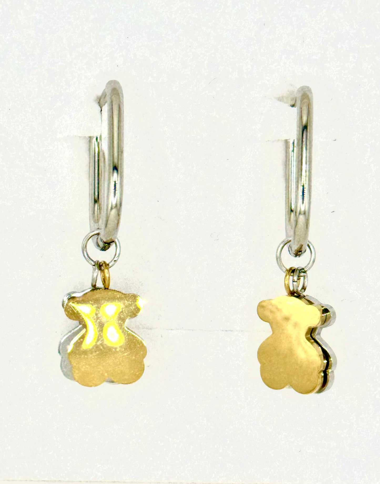 Aretes Oso Oro-Plata Acero Inox