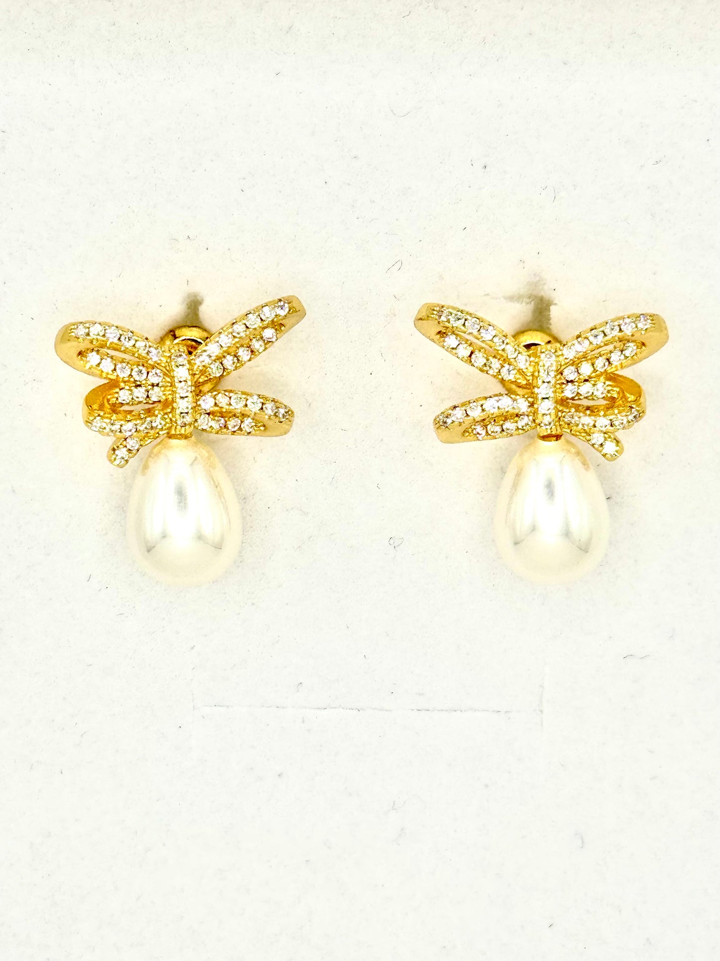 Pearl Bow Gold Plated Earrings