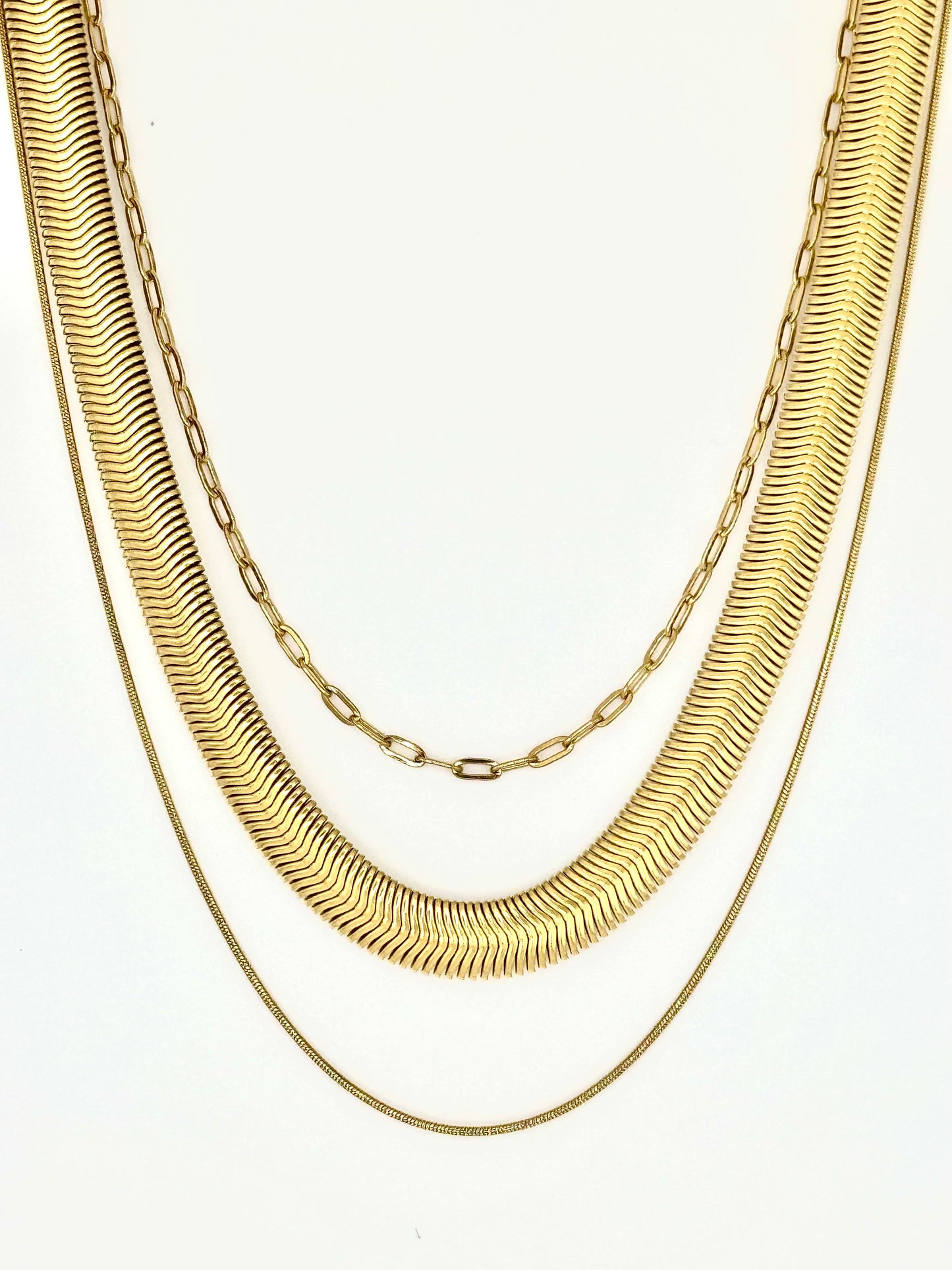 Gold Layer Triple Necklace Stainless Steel