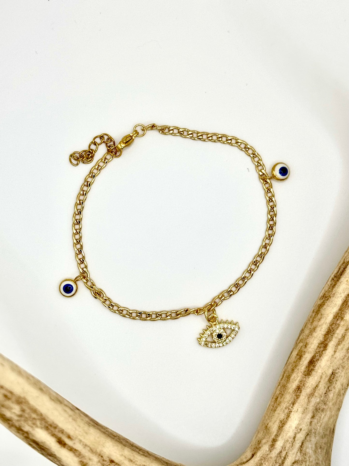 Pulsera De Baño De Oro Y Acero 3 Ojos